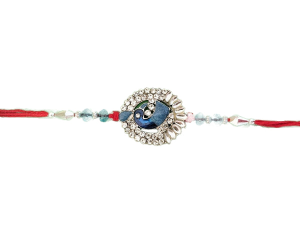 Rakhi Blue Peacock White stones