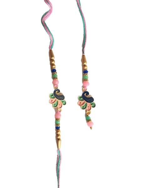 Bhaiya Bhabhi Peacock Pink Blue Green Rakhi