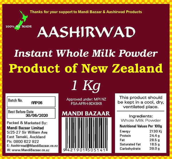 Aashirwad Instant Whole Milk Powder, 1kg (Made in NZ)