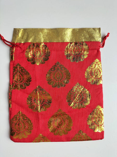 Red Colour with Golden Pattern Work Potli Bag