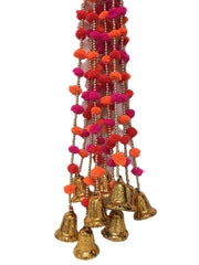 Wall Hanging : Multi Colored Pom Pom with Golden Bell Single String