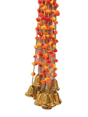 Wall Hanging : Multi Colored Pom Pom with Golden Bell Single String