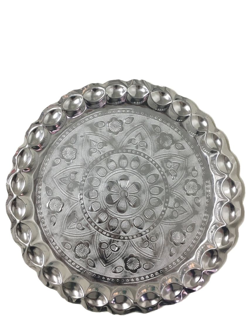 Silver Thali - Puja Thali with beautiful Floral Patterns