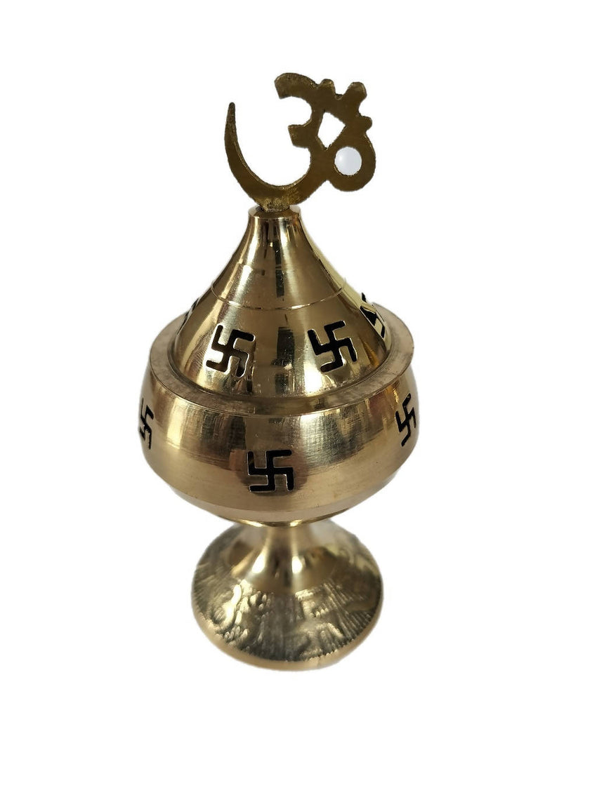 Brass - Akhand Jyot Diya with Swastik and OM with Stand