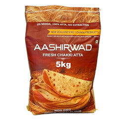 Aashirwad 5kg Wheat Flour, NON-GMO Chakki Fresh Atta (Made in NZ)