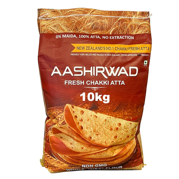 Aashirwad 10kg Wheat Flour, NON-GMO Chakki Fresh Atta (Made in NZ)