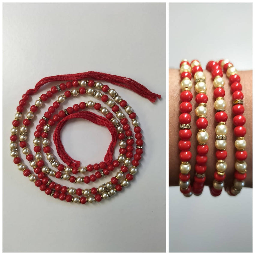 Long Thread with Red\Golden Pearls